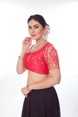 Mmore Women's Raw Silk Embroidered Readymade Padded Saree Blouse 3