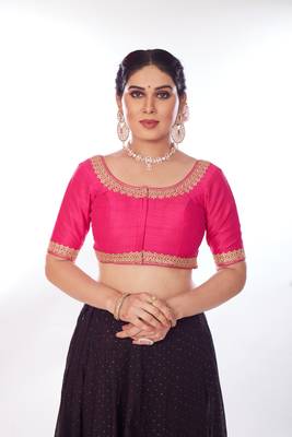 Mmore Women's Mulberry Silk Embroidered Readymade Padded Saree Blouse 1