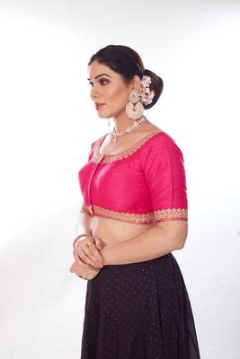 Mmore Women's Mulberry Silk Embroidered Readymade Padded Saree Blouse 3