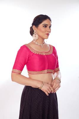 Mmore Women's Mulberry Silk Embroidered Readymade Padded Saree Blouse 4