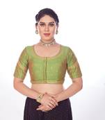 Mmore Women's Raw Silk Embroidered Readymade Padded Saree Blouse