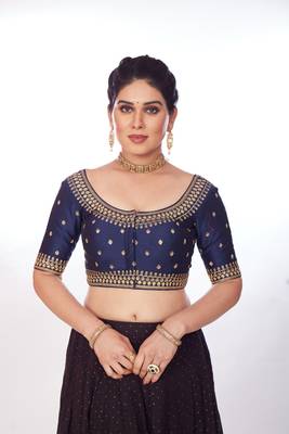 Mmore Women's Dupion Silk Embroidered Readymade Padded Saree Blouse 1