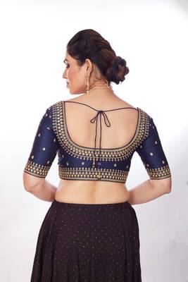 Mmore Women's Dupion Silk Embroidered Readymade Padded Saree Blouse 2