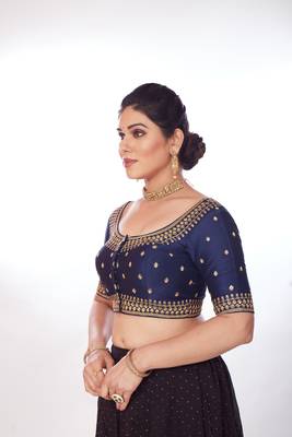 Mmore Women's Dupion Silk Embroidered Readymade Padded Saree Blouse 3