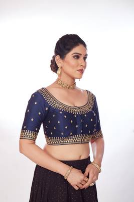 Mmore Women's Dupion Silk Embroidered Readymade Padded Saree Blouse 4