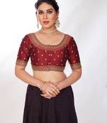 Mmore Women's Dupion Silk Embroidered Readymade Padded Saree Blouse