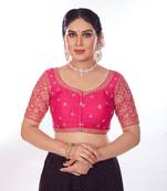 Mmore Women's Phentom Silk Embroidered Readymade Padded Saree Blouse