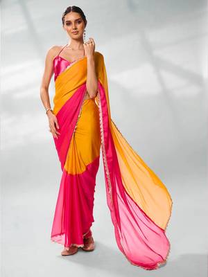 Colourblocked Pure Chiffon Saree 1