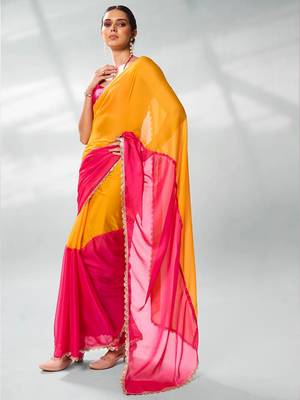 Colourblocked Pure Chiffon Saree 2