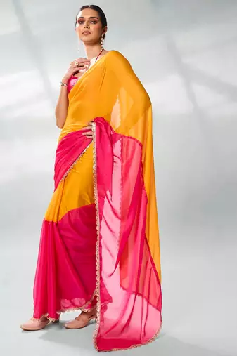Colourblocked Pure Chiffon Saree