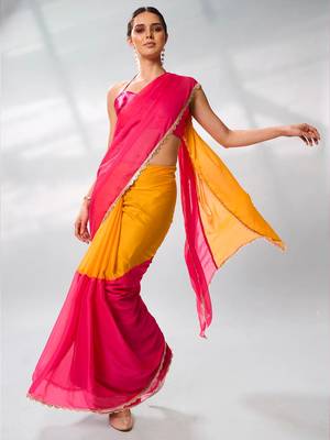 Colourblocked Pure Chiffon Saree 3