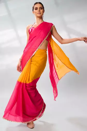 Colourblocked Pure Chiffon Saree