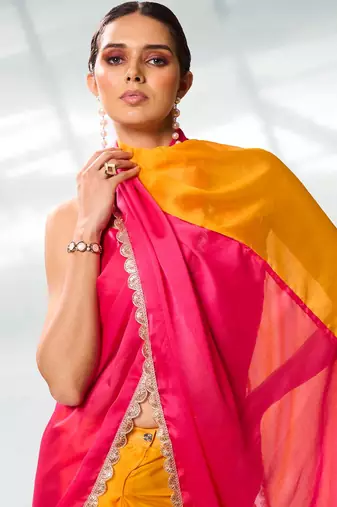Colourblocked Pure Chiffon Saree