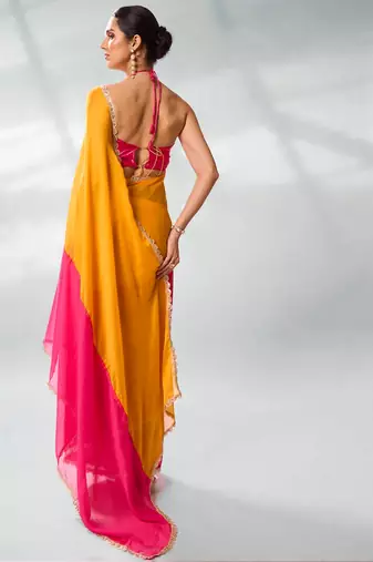 Colourblocked Pure Chiffon Saree