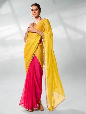 Colourblocked Pure Chiffon Saree 1