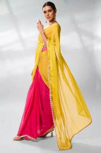 Colourblocked Pure Chiffon Saree