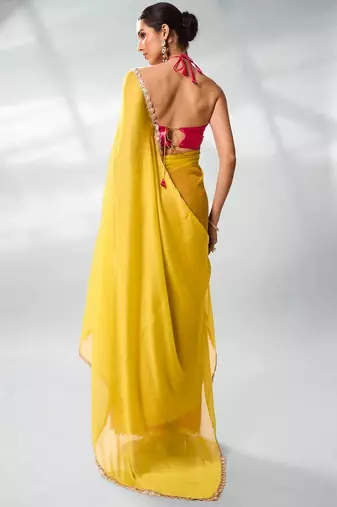 Colourblocked Pure Chiffon Saree