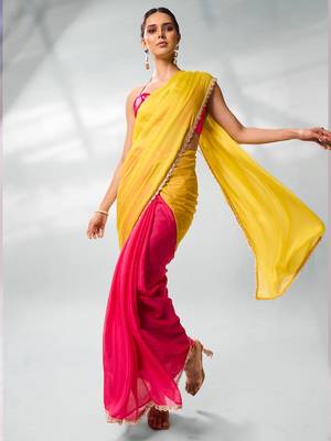 Colourblocked Pure Chiffon Saree 4