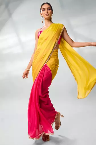 Colourblocked Pure Chiffon Saree