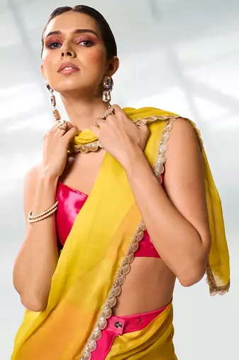 Colourblocked Pure Chiffon Saree