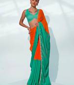 Colourblocked Mirrorwork Pure Chiffon Saree
