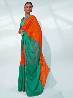 Colourblocked Mirrorwork Pure Chiffon Saree 2