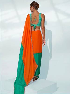 Colourblocked Mirrorwork Pure Chiffon Saree 3
