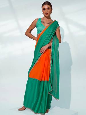 Colourblocked Mirrorwork Pure Chiffon Saree 4