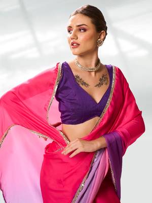 Colourblocked Mirrorwork Pure Chiffon Saree 1
