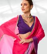 Colourblocked Mirrorwork Pure Chiffon Saree