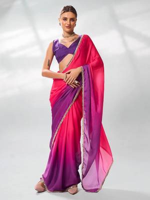 Colourblocked Mirrorwork Pure Chiffon Saree 2