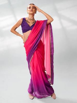 Colourblocked Mirrorwork Pure Chiffon Saree 3