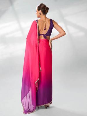 Colourblocked Mirrorwork Pure Chiffon Saree 4