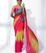 Ombre Mirror Work Lace Satin Saree