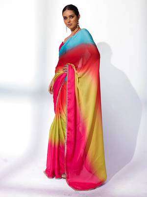 Ombre Mirror Work Lace Satin Saree 2
