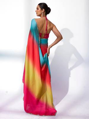 Ombre Mirror Work Lace Satin Saree 3