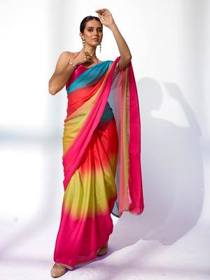 Ombre Mirror Work Lace Satin Saree 5