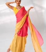 Colourblocked Sequinned Satin Saree