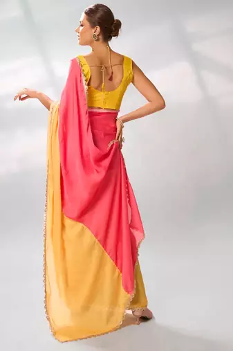 Colourblocked Sequinned Satin Saree