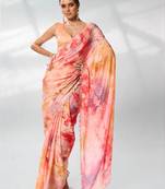 Printed Embellished Beads And Stones Satin Saree