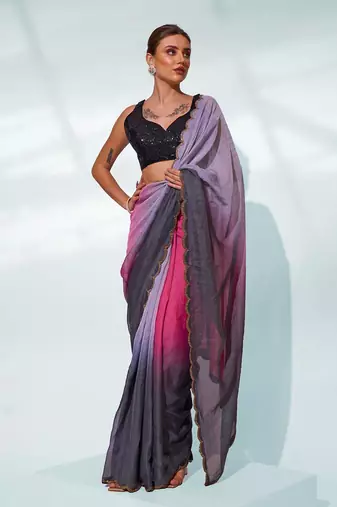 Ombre Beads And Stones Organza Saree