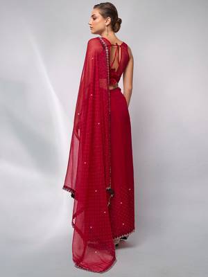 Embellished Beads And Stones Satin Saree 3