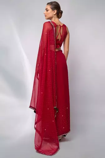 Embellished Beads And Stones Satin Saree