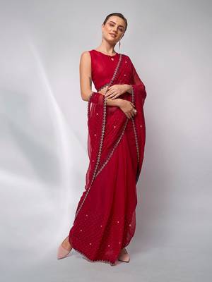 Embellished Beads And Stones Satin Saree 4