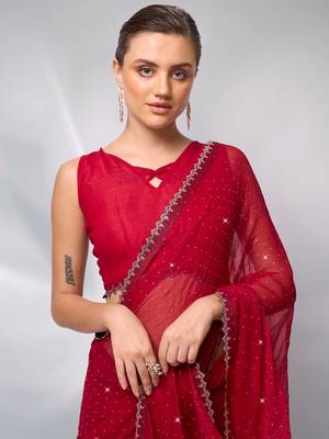 Embellished Beads And Stones Satin Saree 5