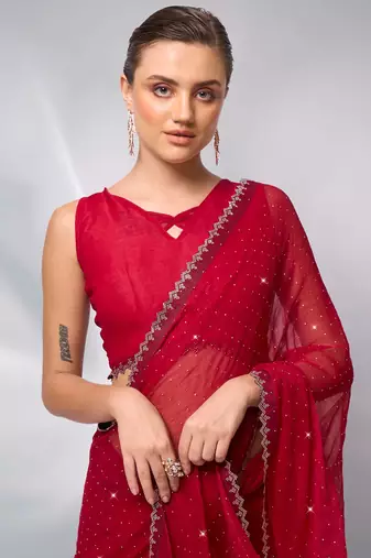 Embellished Beads And Stones Satin Saree