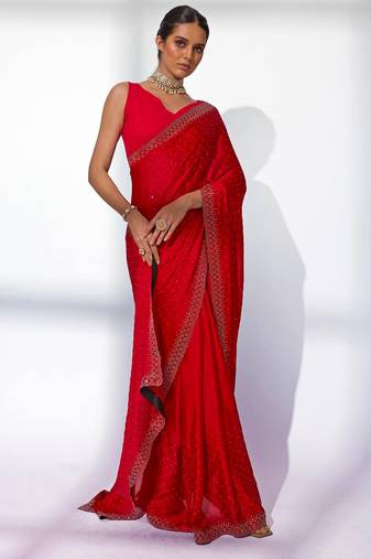 Embellished Beads And Stones Satin Saree