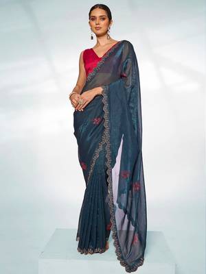 Embellished Beads And Stones Organza Saree 1