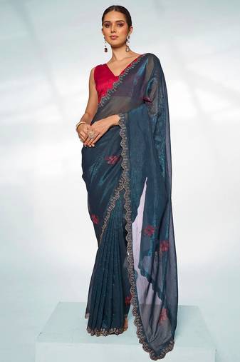 Embellished Beads And Stones Organza Saree