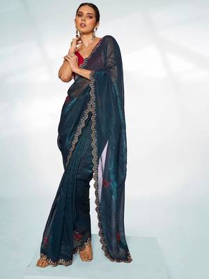 Embellished Beads And Stones Organza Saree 2